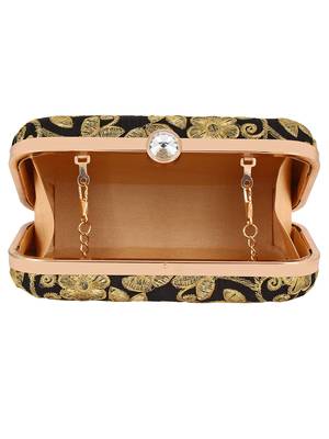 Anekaant Ethnique Embroidered Party Clutch Bag Black & Gold 5