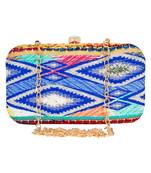 Anekaant Geomet Embroidered Party Clutch Bag Blue & Multi
