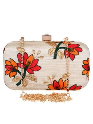 Anekaant Ethnique Embroidered Party Clutch Bag Beige 1