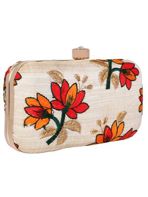 Anekaant Ethnique Embroidered Party Clutch Bag Beige 2