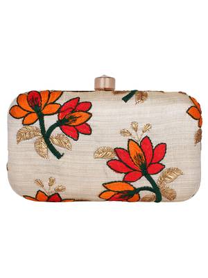 Anekaant Ethnique Embroidered Party Clutch Bag Beige 3