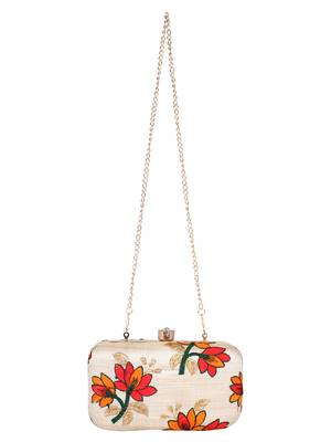 Anekaant Ethnique Embroidered Party Clutch Bag Beige 4