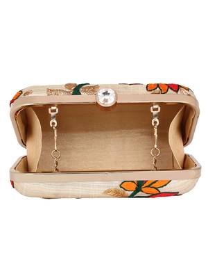 Anekaant Ethnique Embroidered Party Clutch Bag Beige 5