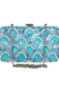 Anekaant Ethnique Embroidered Party Clutch Bag Blue
