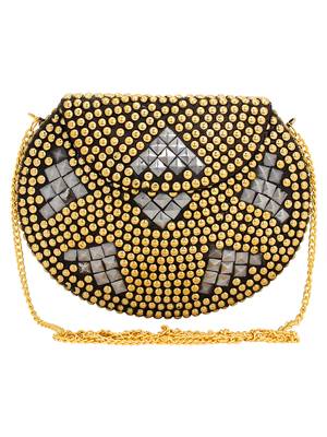 Anekaant Jewel Gold & Silver Metal Clutch Bag with Metal Chain 1