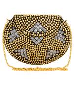Anekaant Jewel Gold & Silver Metal Clutch Bag with Metal Chain