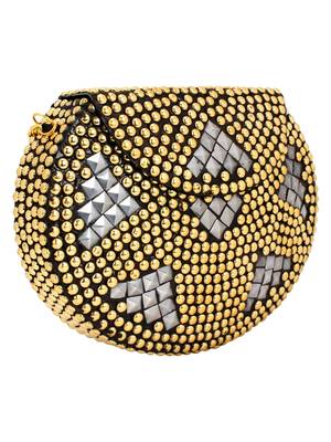 Anekaant Jewel Gold & Silver Metal Clutch Bag with Metal Chain 2