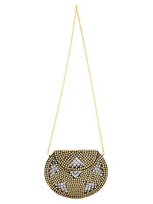Anekaant Jewel Gold & Silver Metal Clutch Bag with Metal Chain 4