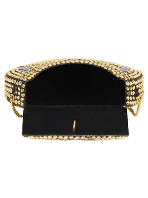 Anekaant Jewel Gold & Silver Metal Clutch Bag with Metal Chain 5