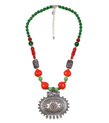 Designer Necklace With German Silver Pendant And Mix Ornaments And Beads Ppbj231 1