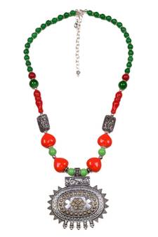 Designer Necklace With German Silver Pendant And Mix Ornaments And Beads Ppbj231