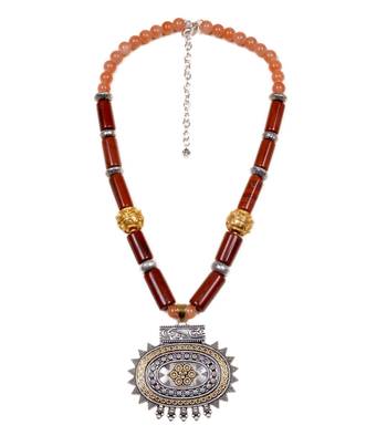 Designer Necklace With German Silver Pendant And Mix Ornaments And Beads Ppbj232 1