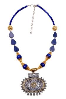 Designer Necklace With German Silver Pendant And Mix Ornaments And Beads Ppbj235