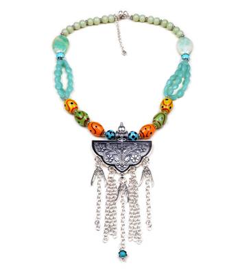 Designer Necklace With German Silver Pendant And Mix Ornaments And Beads Ppbj236 1