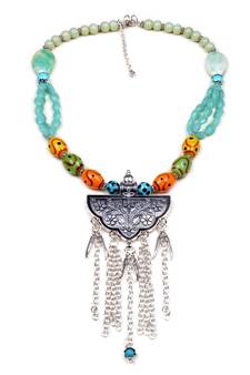 Designer Necklace With German Silver Pendant And Mix Ornaments And Beads Ppbj236