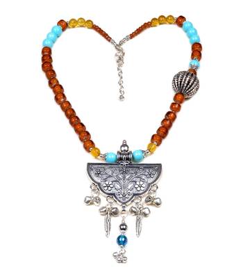 Designer Necklace With German Silver Pendant And Mix Ornaments And Beads Ppbj238 1
