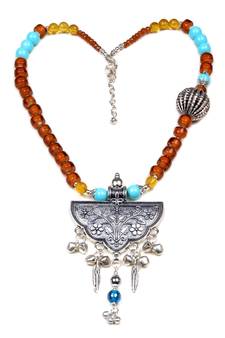 Designer Necklace With German Silver Pendant And Mix Ornaments And Beads Ppbj238
