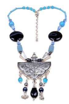 Designer Necklace With German Silver Pendant And Mix Ornaments And Beads Ppbj240