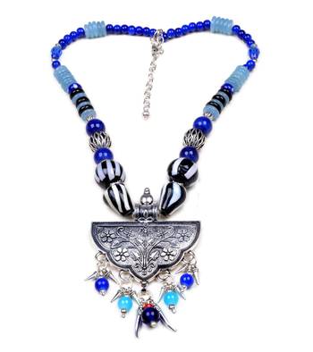 Designer Necklace With German Silver Pendant And Mix Ornaments And Beads Ppbj242 1
