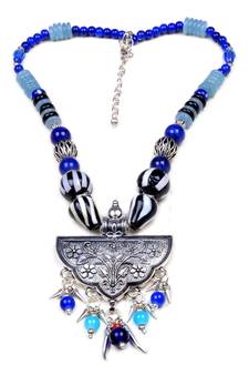 Designer Necklace With German Silver Pendant And Mix Ornaments And Beads Ppbj242
