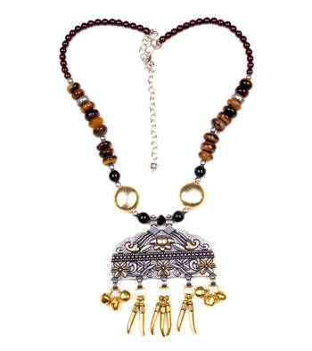 Designer Necklace With German Silver Pendant And Mix Ornaments And Beads Ppbj243 1