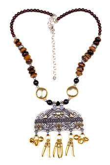 Designer Necklace With German Silver Pendant And Mix Ornaments And Beads Ppbj243