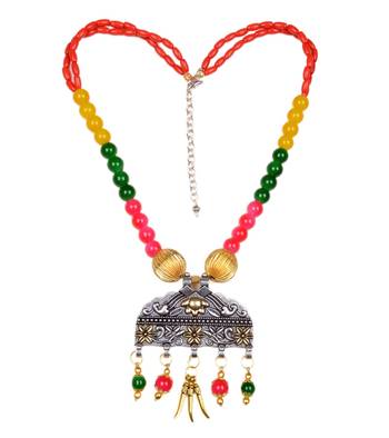 Designer Necklace With German Silver Pendant And Mix Ornaments And Beads Ppbj246 1