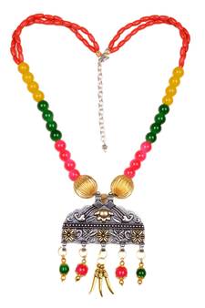 Designer Necklace With German Silver Pendant And Mix Ornaments And Beads Ppbj246