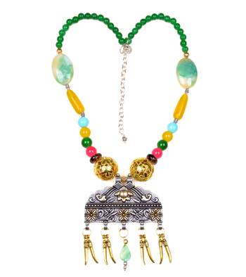 Designer Necklace With German Silver Pendant And Mix Ornaments And Beads Ppbj247 1