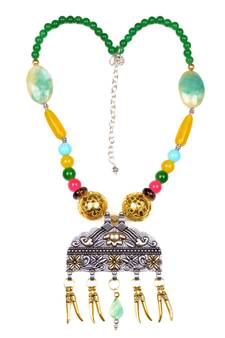 Designer Necklace With German Silver Pendant And Mix Ornaments And Beads Ppbj247