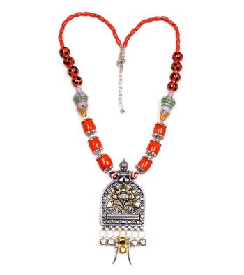 Designer Necklace With German Silver Pendant And Mix Ornaments And Beads Ppbj248 1