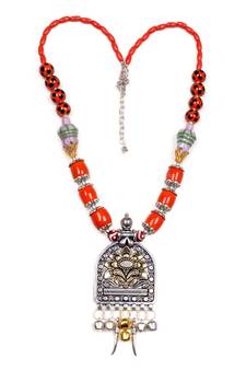 Designer Necklace With German Silver Pendant And Mix Ornaments And Beads Ppbj248