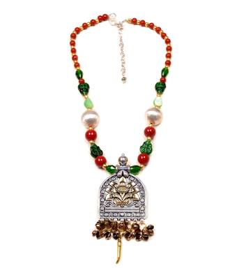 Designer Necklace With German Silver Pendant And Mix Ornaments And Beads Ppbj249 1
