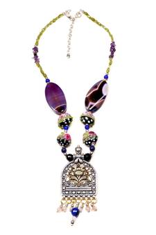 Designer Necklace With German Silver Pendant And Mix Ornaments And Beads Ppbj251