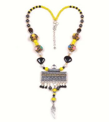 Designer Necklace With German Silver Pendant And Mix Ornaments And Beads Ppbj255 1