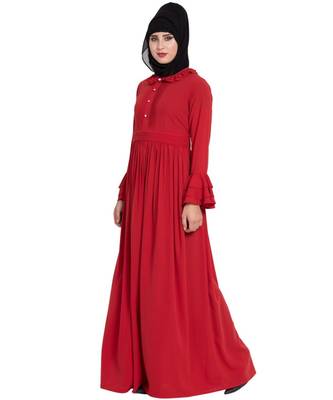 Red Plain kashibo Abaya 3