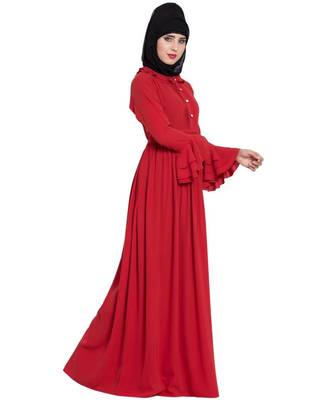 Red Plain kashibo Abaya 5