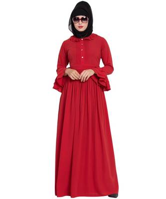 Red Plain kashibo Abaya 6