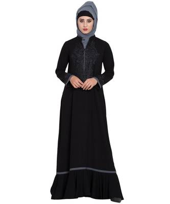 Black Embroidered Nida Abaya 1