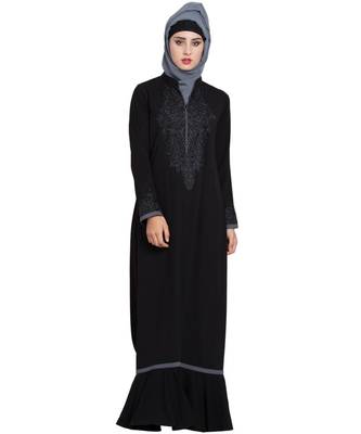 Black Embroidered Nida Abaya 2