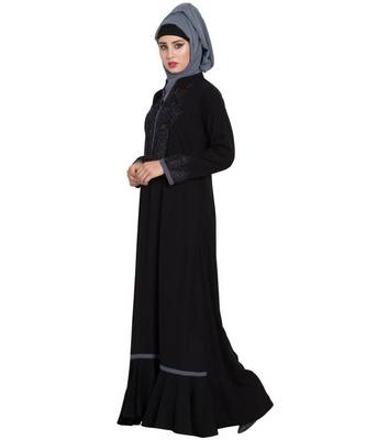 Black Embroidered Nida Abaya 3