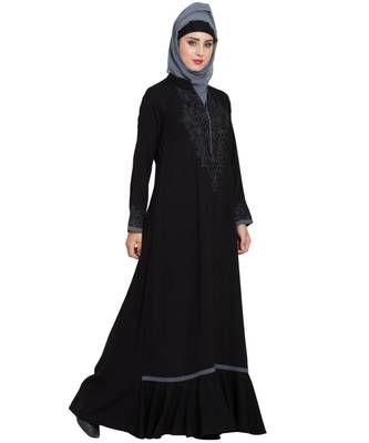 Black Embroidered Nida Abaya 4