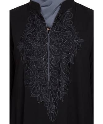 Black Embroidered Nida Abaya 6