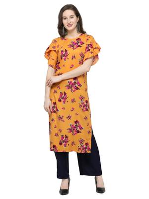 Yellow Printed Rayon Kurti 1
