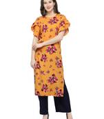 Yellow Printed Rayon Kurti