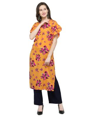 Yellow Printed Rayon Kurti 2