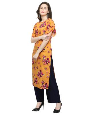 Yellow Printed Rayon Kurti 3