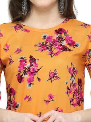 Yellow Printed Rayon Kurti 5
