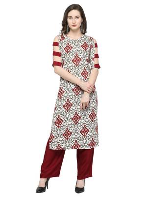 White Printed Rayon Kurti 1