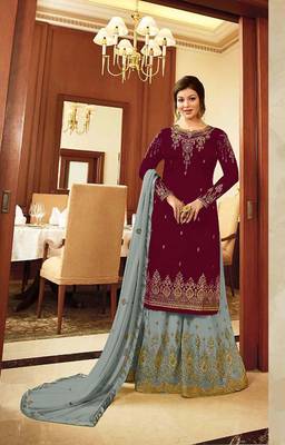 Maroon embroidered georgette palazzo suits 1